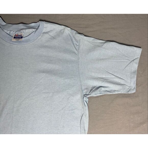 Vintage Hanes Fifty-Fifty T-Shirt Men L Blank Single Stitch Light Blue USA - Picture 5 of 6